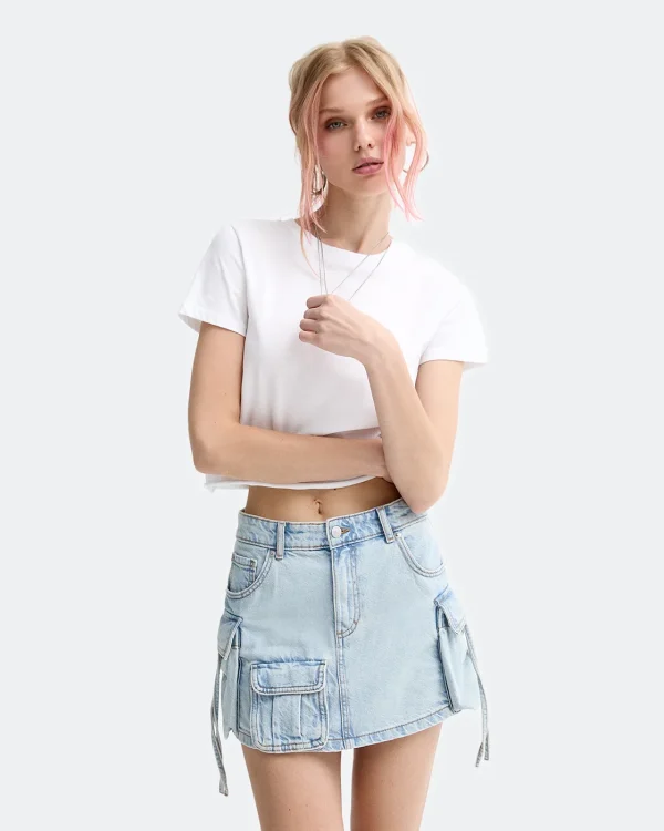 Denim Cargo Mini Skirt